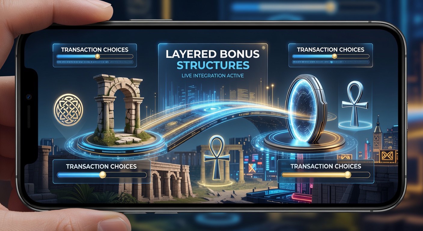 Mobile slot game interface showing layered bonus indicators alongside various payment method icons on a handheld device