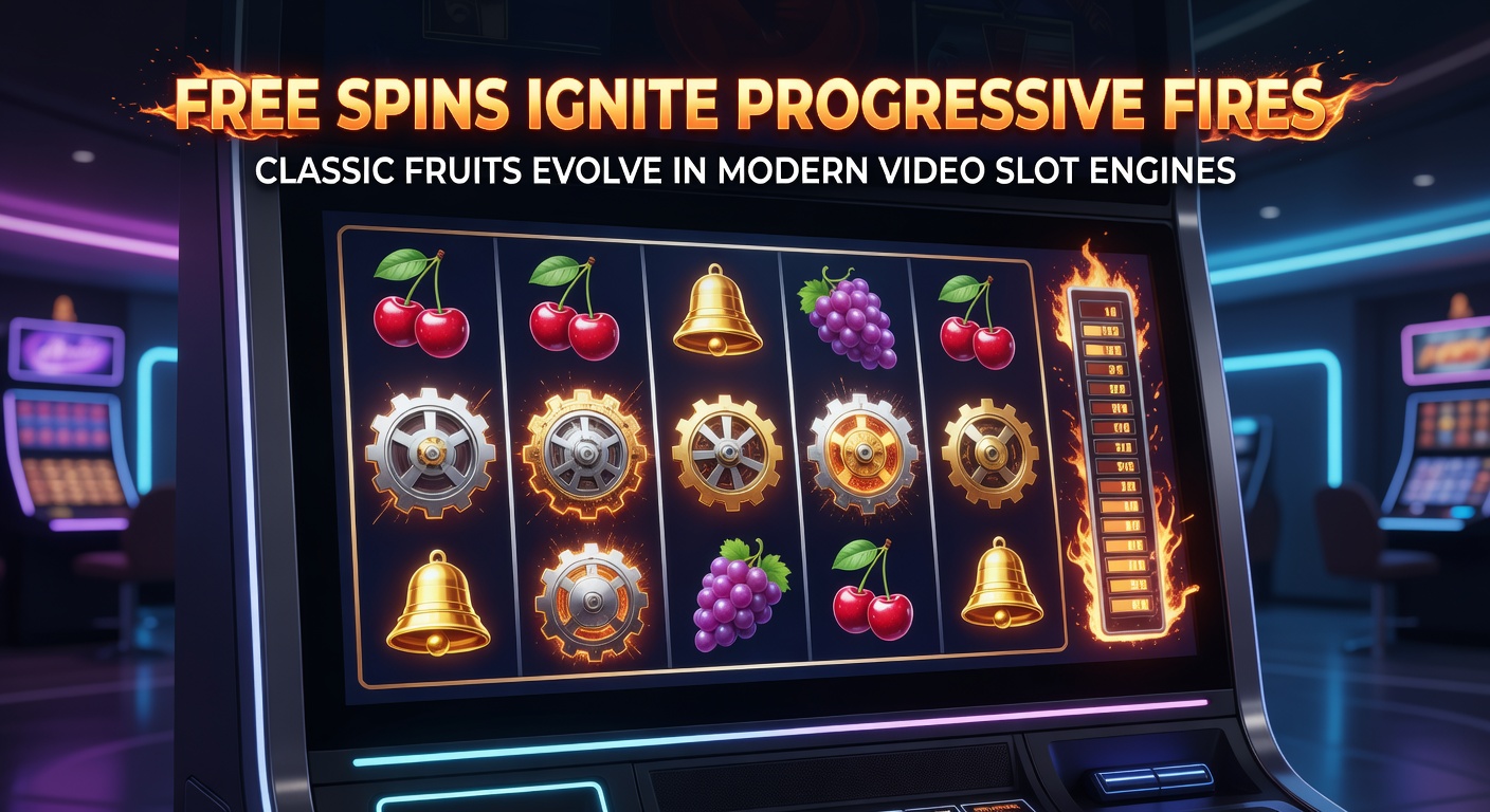 Vibrant classic fruit symbols transitioning into fiery progressive jackpot reels on a modern video slot screen