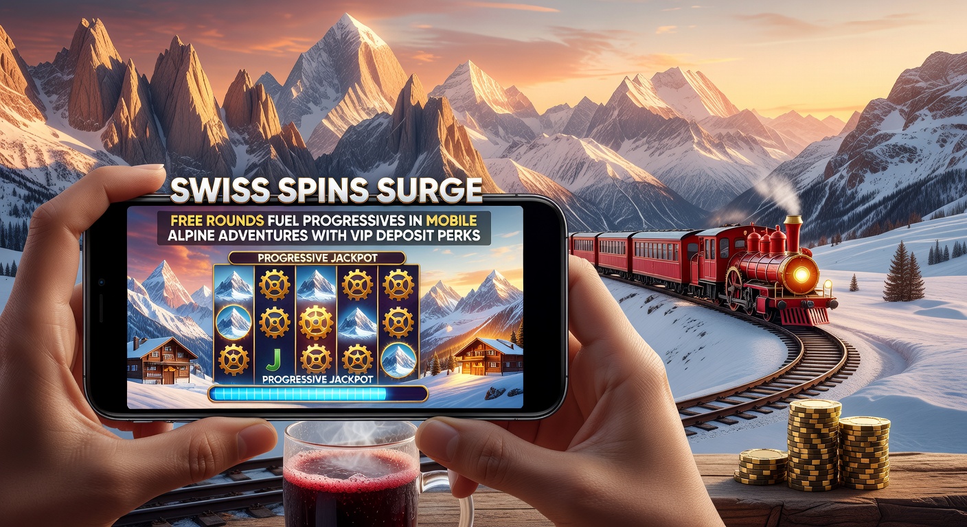 Close-up of a VIP deposit bonus interface on a mobile device, showcasing Swiss-themed slot progressives with free spin counters and exclusive reload perks highlighted
