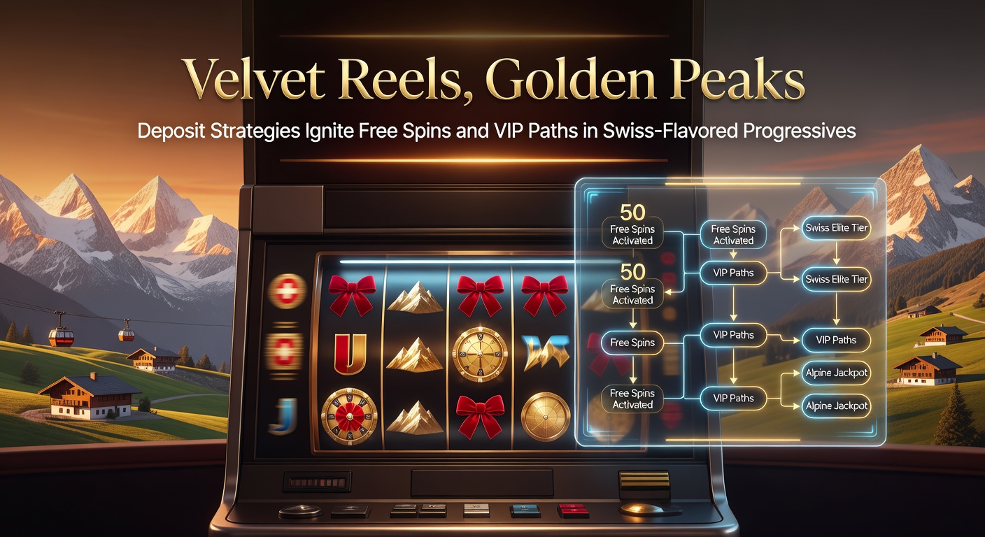 Vibrant alpine slot reels spinning with golden progressive jackpots and deposit bonus icons against a Swiss mountain backdrop