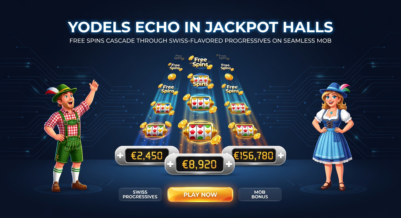 Mobile phone displaying a Swiss progressive slot with yodel echo bonus active, free spins cascading down alpine reels toward glowing jackpot tiers